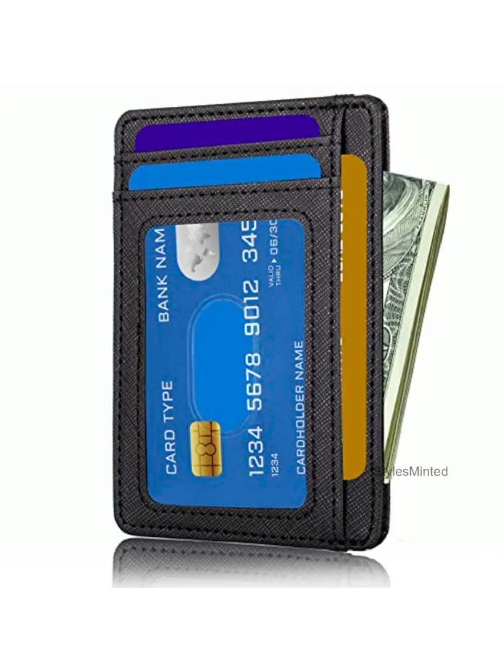 RFID Blocking Minimalist Slim Front Pocket Wallet Card Holder PU Leather